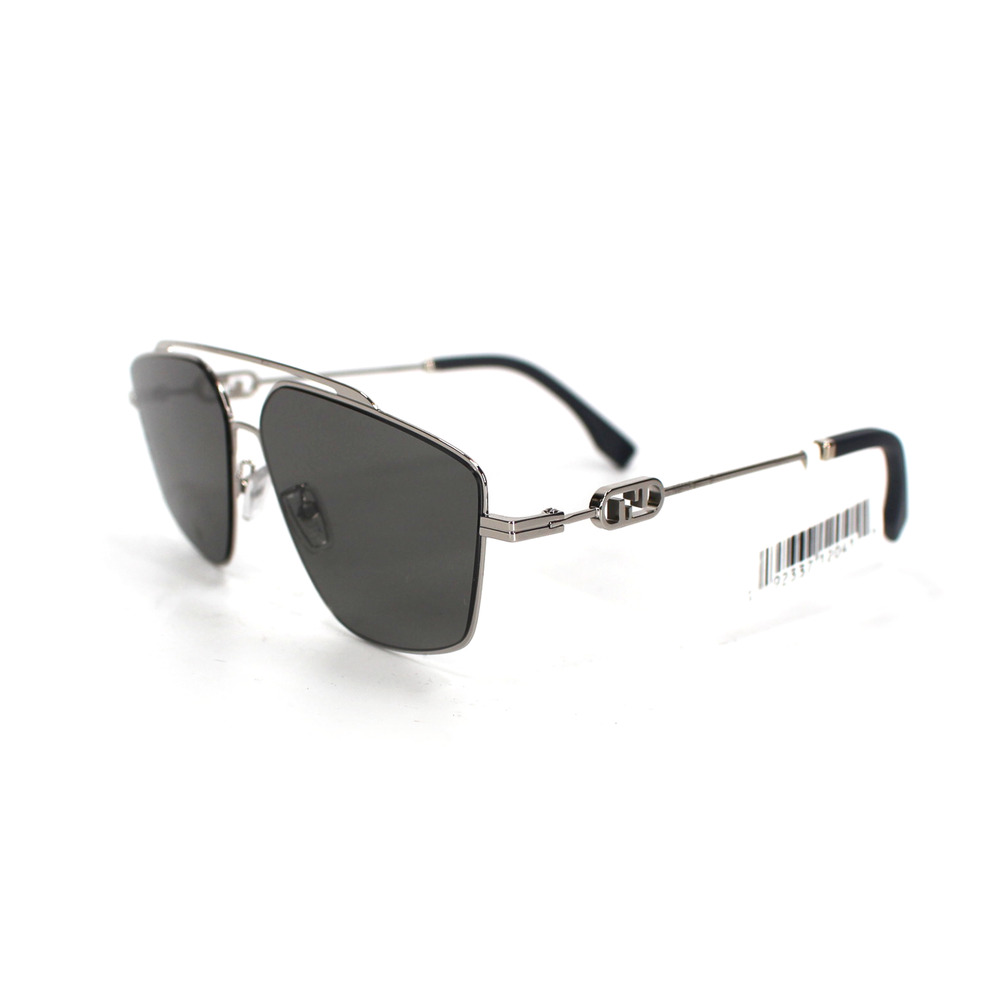 Fendi 58mm O'Lock Navigator Sunglasses NEW Silver Metal Frame Logo Gray Lens
